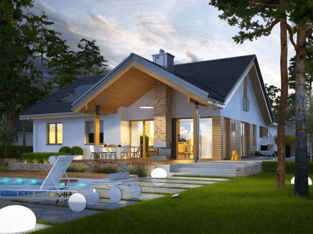 Mẫu nhà mái Thái 1 tầng có hồ bơi phù hợp với gia đình yêu thích nghỉ dưỡng ngay tại nhà