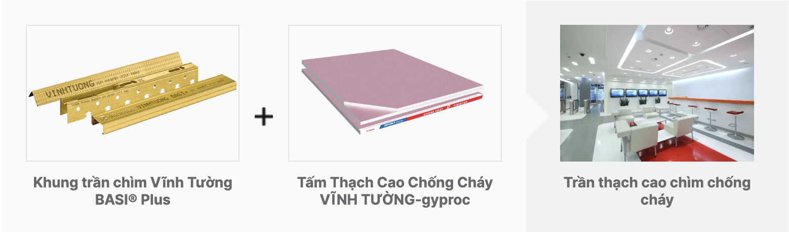 Trần thạch cao chìm chống cháy Vĩnh Tường