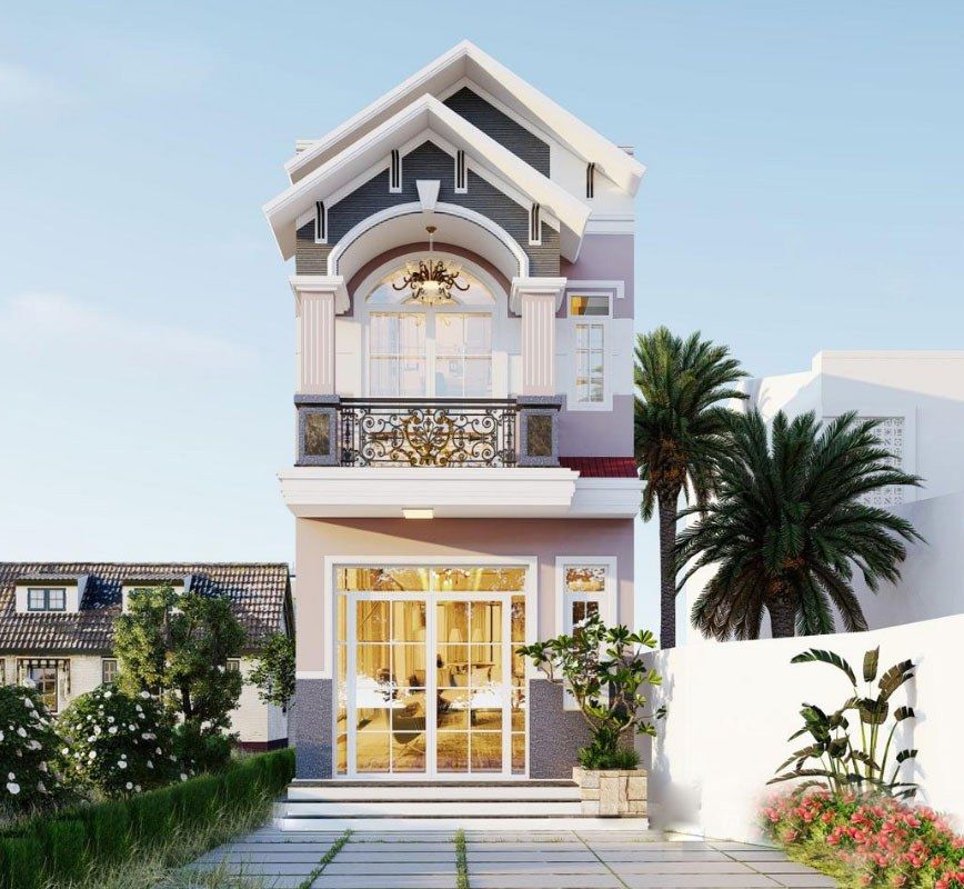 nhà mái thái 2 tầng 80m2 phối màu đẹp