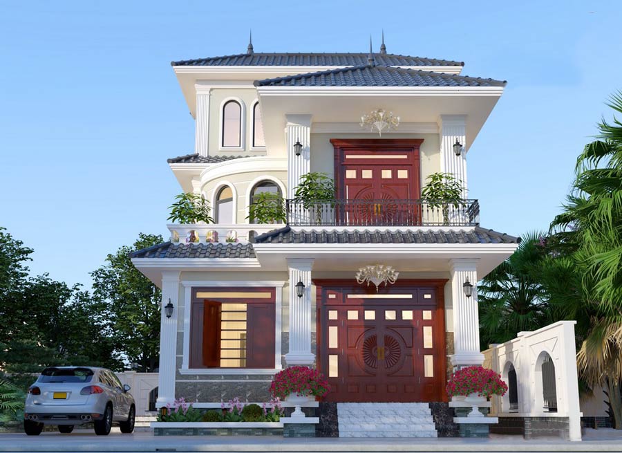 nhà mái thái 2 tầng 1 tum sang trọng