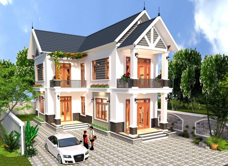 nhà mái thái 2 tầng chữ L mặt tiền thoáng