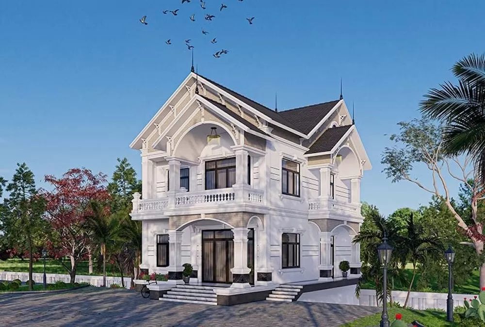nhà biệt thự mái thái 2 tầng tân cổ điển