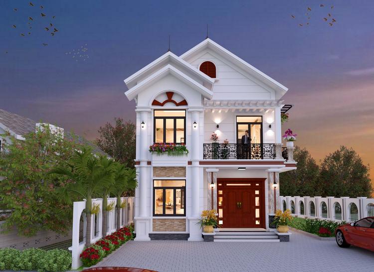 nhà mái thái 2 tầng hình khối cân xứng