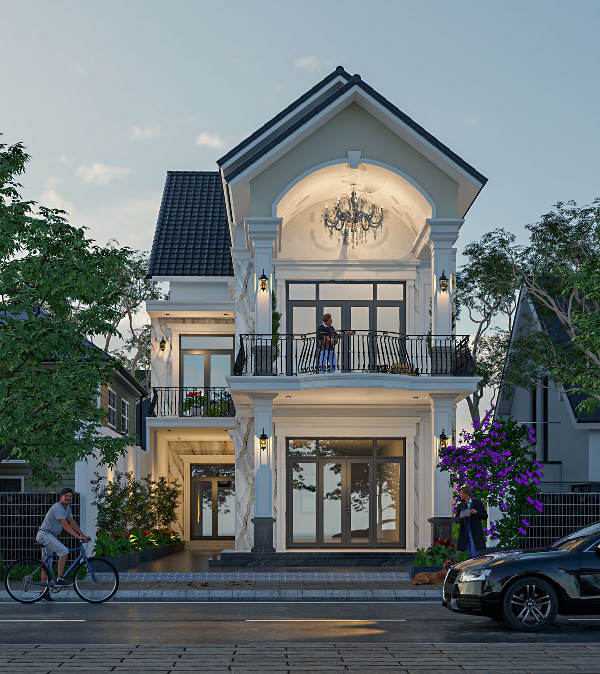 nhà mái Thái 2 tầng gam màu trung tính