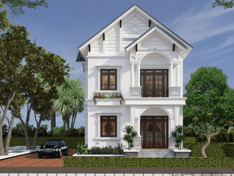 nhà mái Thái 2 tầng nông thôn có sân vườn