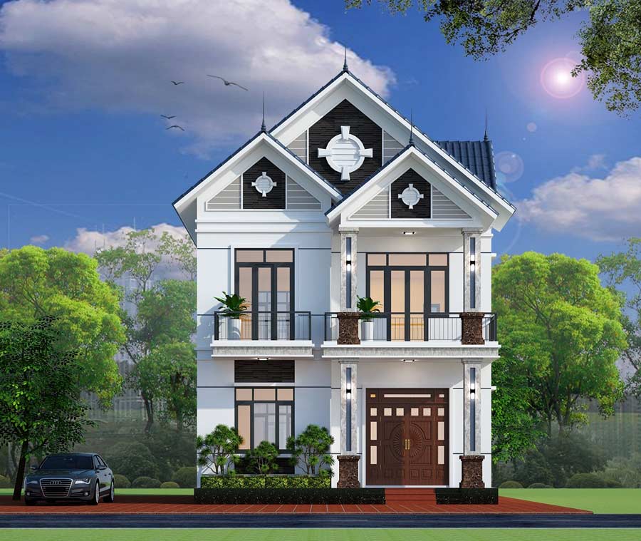 nhà mái Thái 2 tầng nông thôn đơn giản