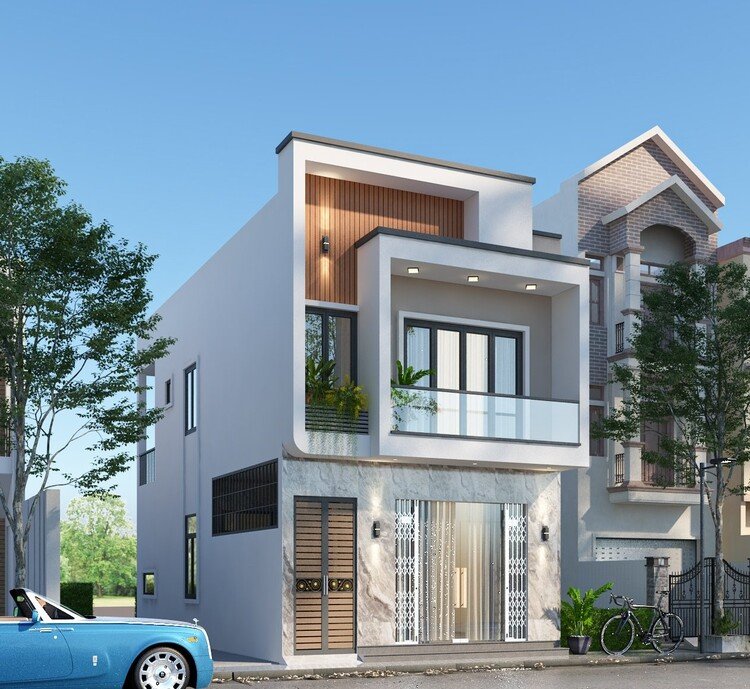 Mẫu nhà ống 2 tầng đẹp có 2 mặt tiền