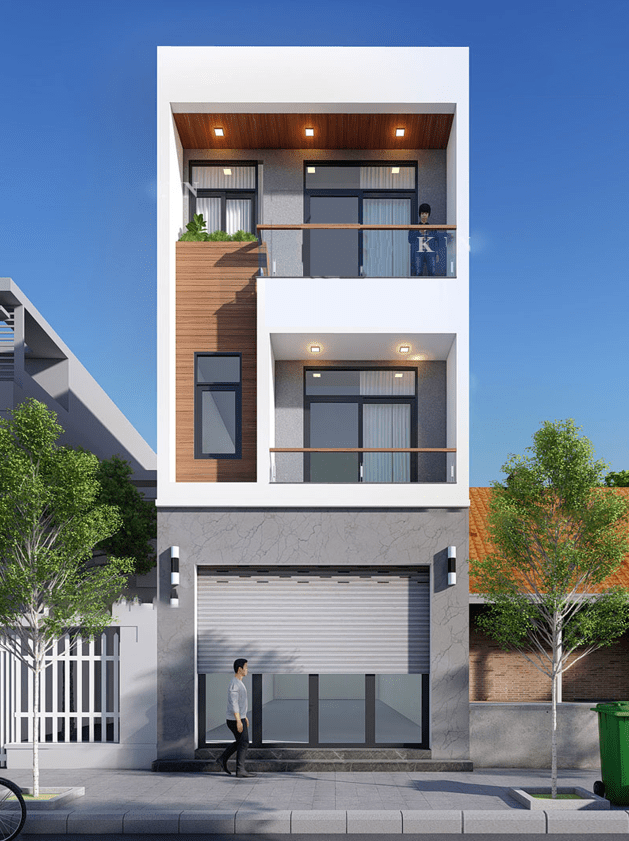 Thiết kế nhà ống 3 tầng đơn giản với mái bằng