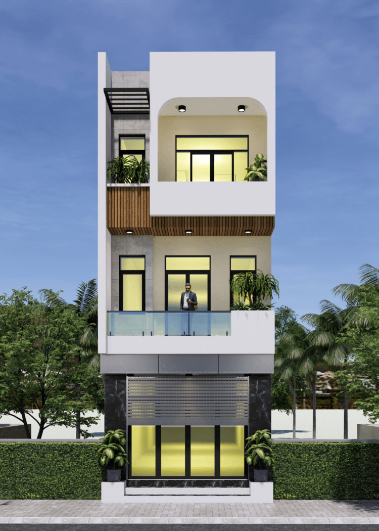 Thiết kế mặt tiền nhà ống 3 tầng 4m đẹp, hiện đại