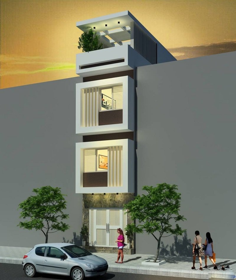 nhà ống đẹp 3 tầng 5m 1 tum đơn giản, tinh tế