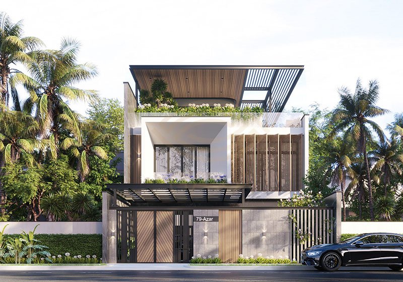 nhà ống đẹp 3 tầng 5m phong cách tropical