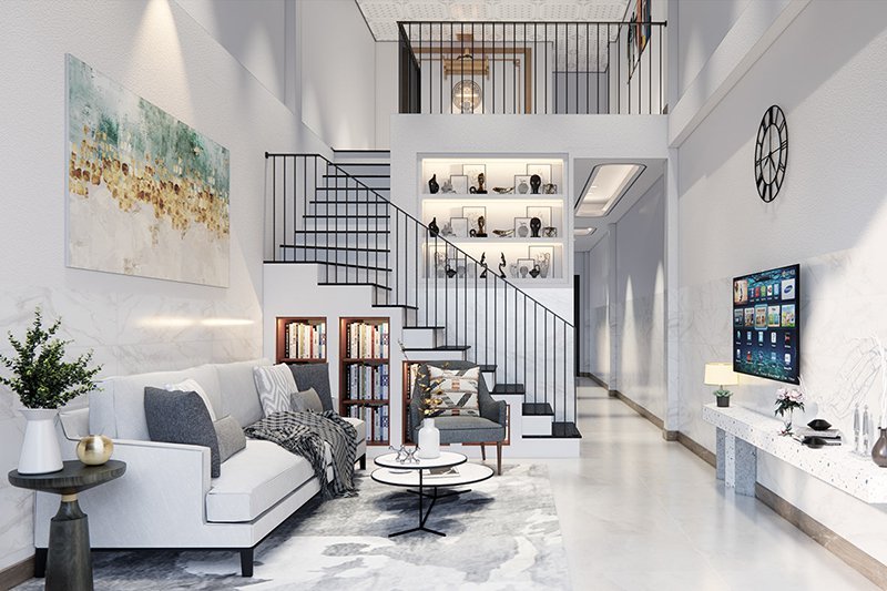 Nhà ống gác lửng 2 phòng ngủ hiện đại