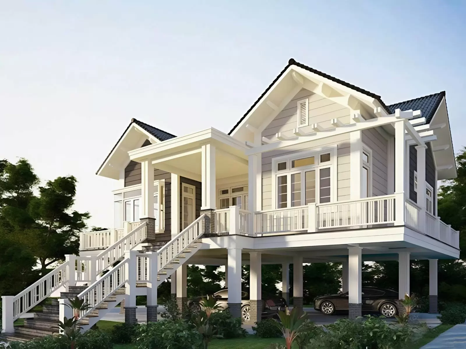 Mẫu nhà sàn bê tông thời hiện đại được nhiều người ưa chuộng