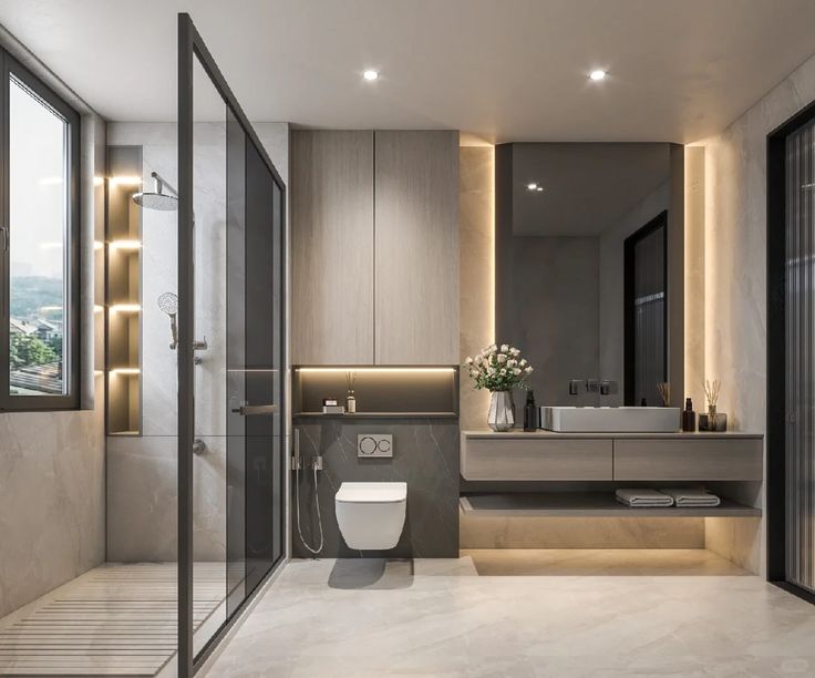 Nhà vệ sinh hiện đại tông xám đen