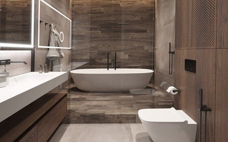 Nhà vệ sinh có bồn tắm nằm thư giãn