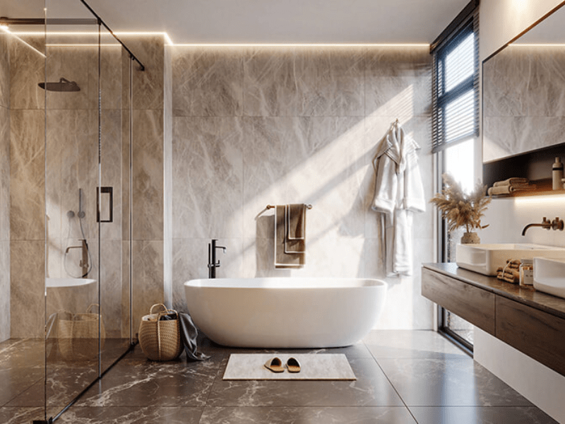 Nhà vệ sinh có bồn tắm nằm sang trọng