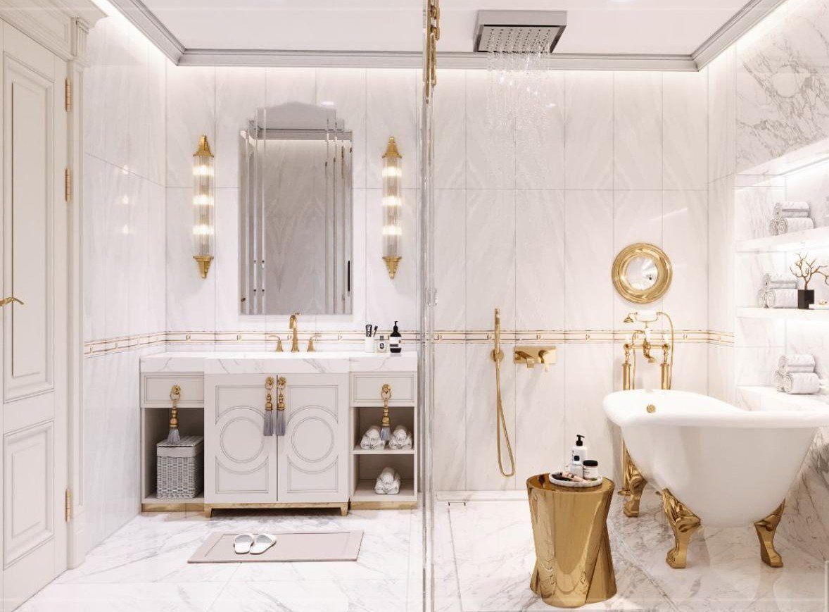 Nhà vệ sinh tân cổ điển tông trắng sáng