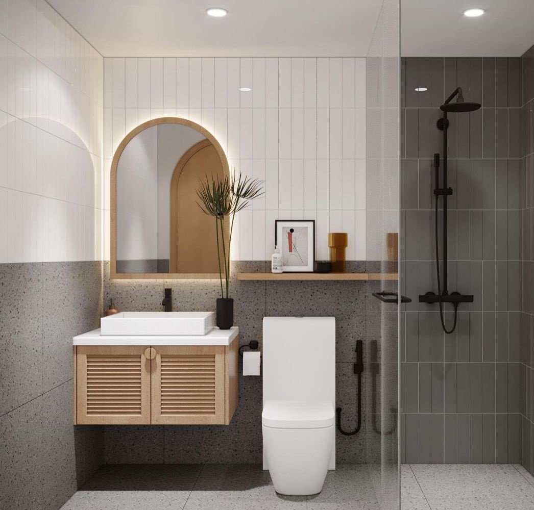 Nhà vệ sinh nhỏ đẹp lát gạch thẻ