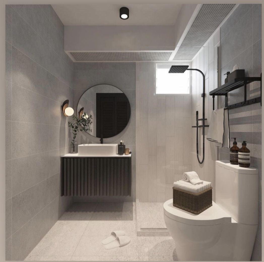 Nhà vệ sinh nhỏ gạch nhám