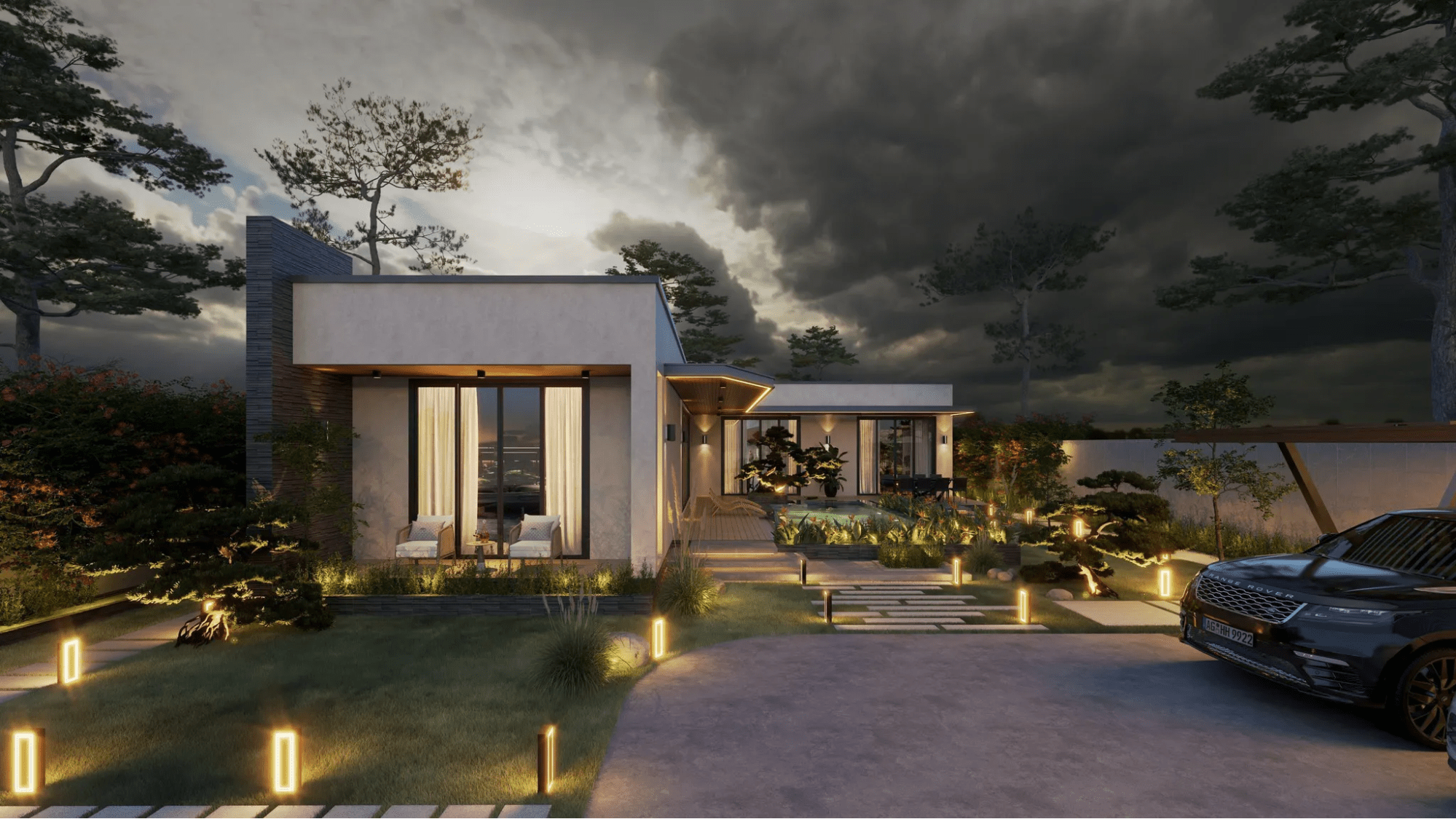 Kết hợp thêm đèn theo phong cách hiện đại của mẫu nhà cấp 4 kiểu chữ L