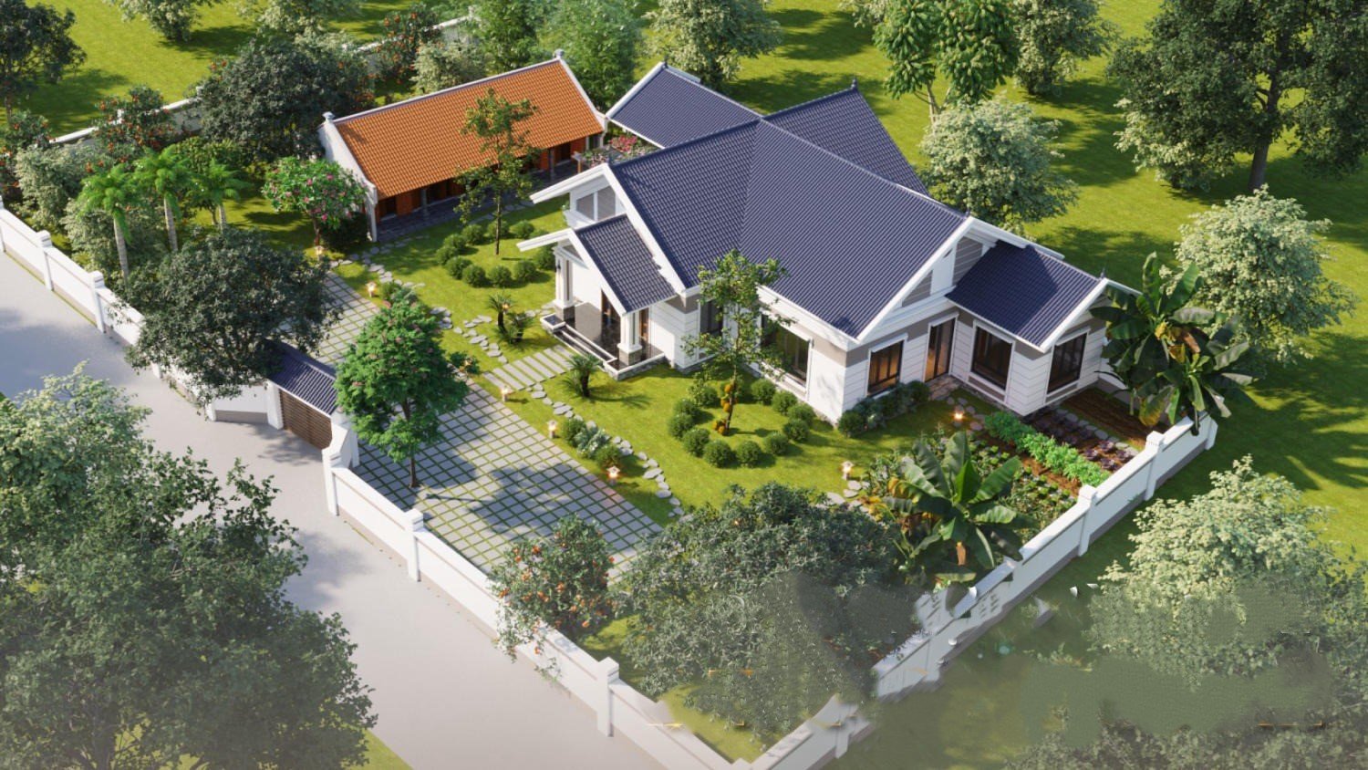 Mẫu nhà vườn cấp 4 thiết kế hiện đại ở vùng nông thôn