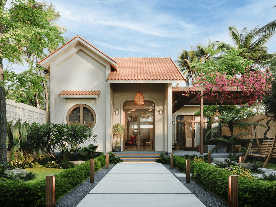 Nhà vườn cấp 4 5 phòng ngủ với nhiều cây xanh hoà hợp với thiên nhiên