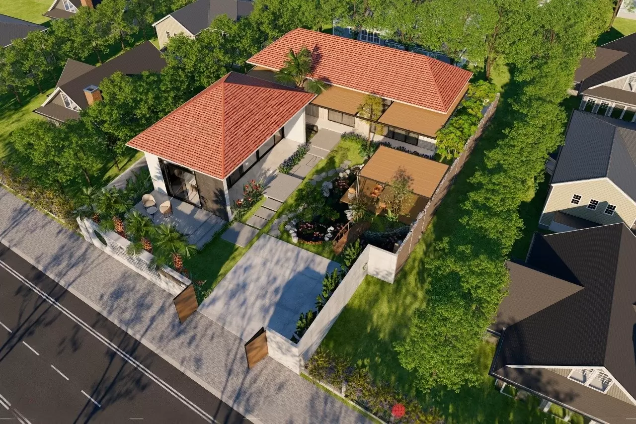 Mẫu nhà cấp 4 mái ngói đỏ ở vùng nông thôn Việt Nam