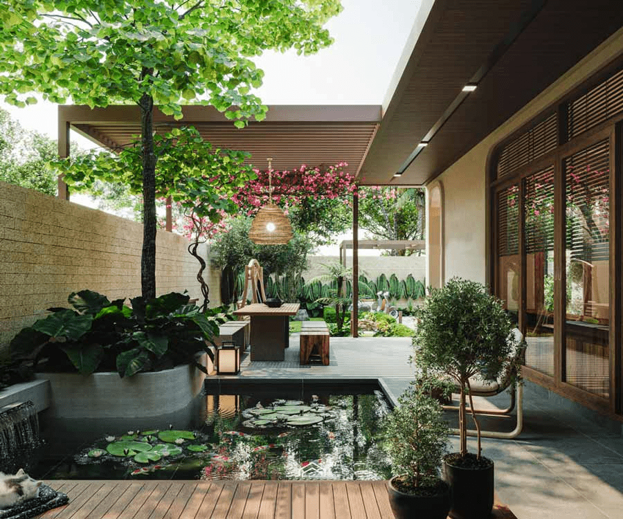 Nhà vườn cấp 4 5 phòng ngủ theo phong cách Tropical