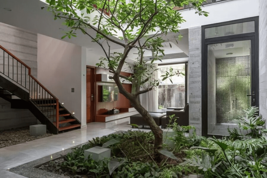 Thiết kế sân vườn cho mẫu nhà ống đẹp ở giữa giúp căn nhà trở nên độc lạ hơn