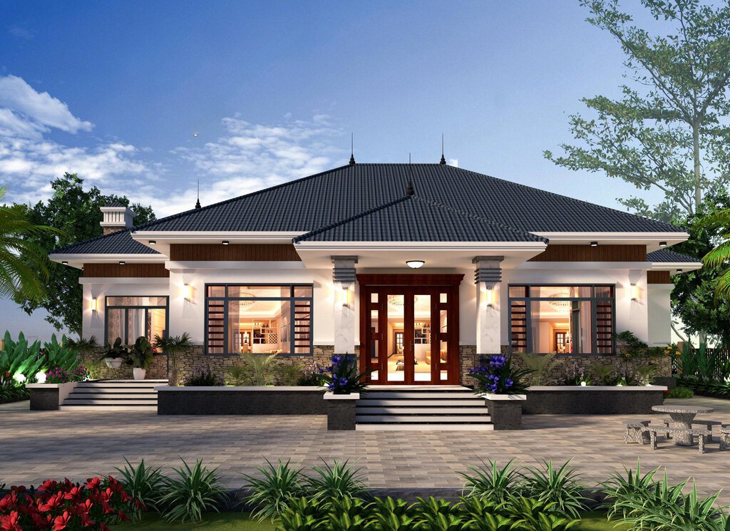 Mẫu nhà mái Nhật có sân vườn