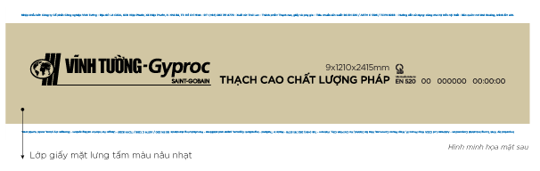 Mặt lưng tấm thạch cao tiêu chuẩn Vĩnh Tường - Gyproc sản xuất tại Thái Lan