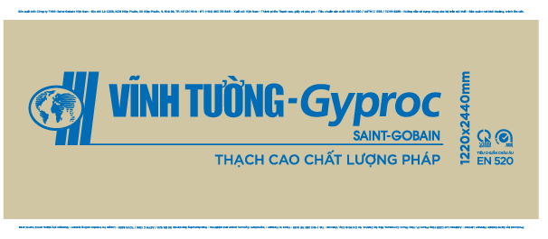 Mặt lưng tấm thạch cao tiêu chuẩn Vĩnh Tường - Gyproc sản xuất tại Việt Nam
