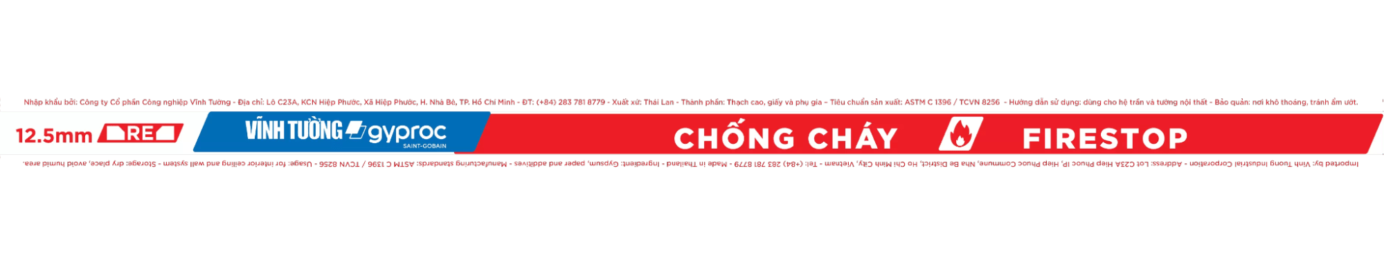 Nhận diện biên tấm thạch cao Chống Cháy VĨNH TƯỜNG-gyproc