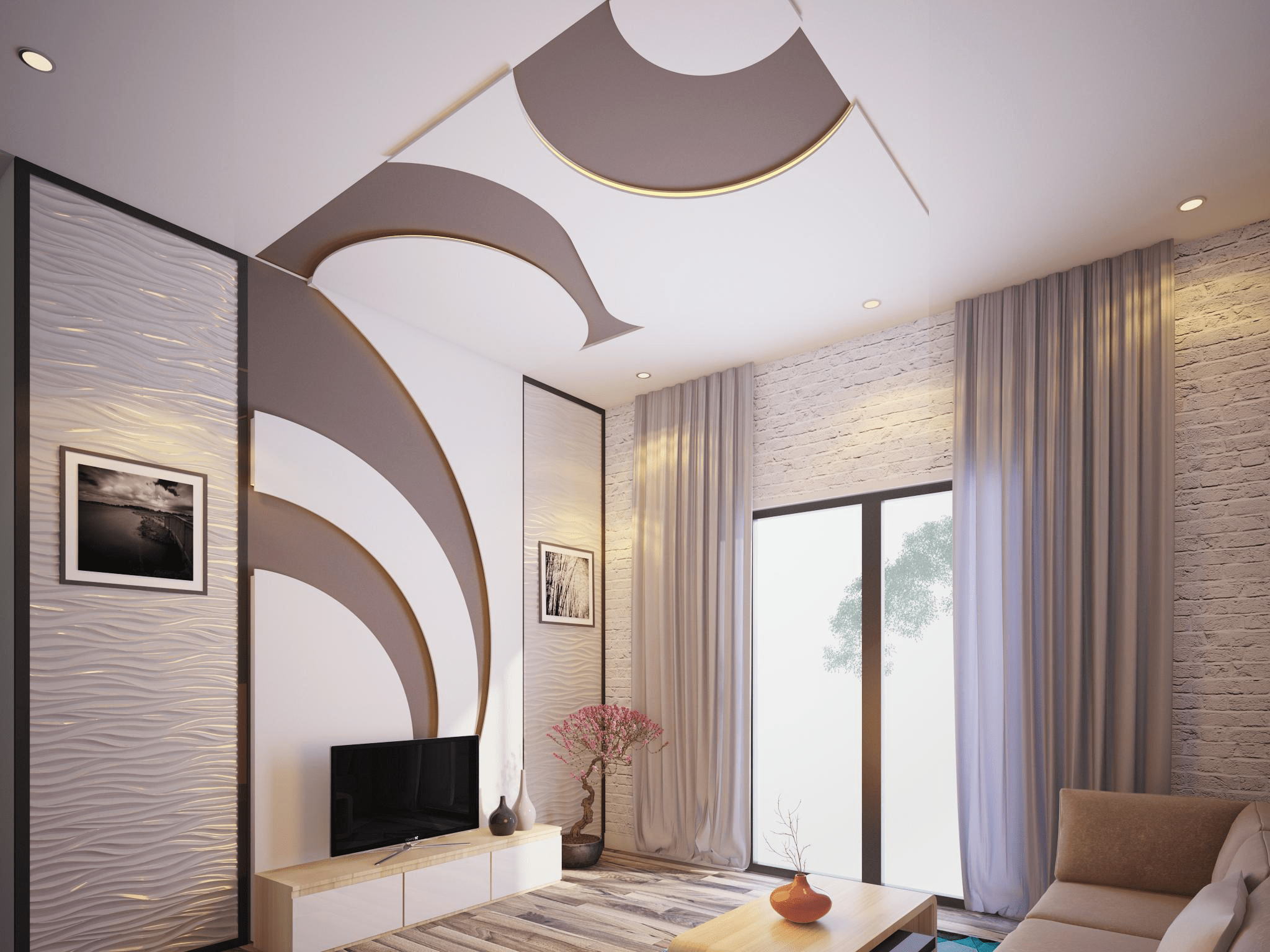 mẫu trần thạch cao phòng khách hiện đại, đơn giản