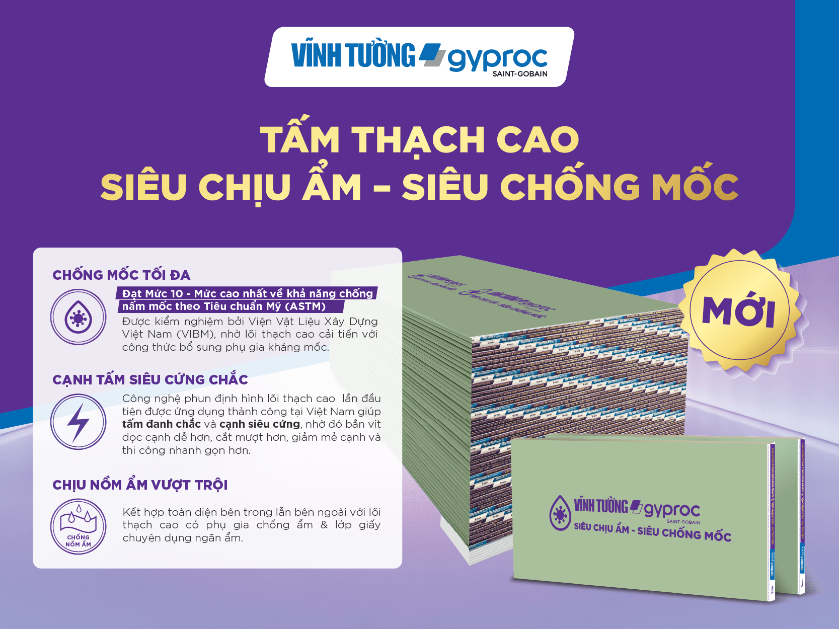 Công dụng của tấm thạch cao siêu chịu ẩm - siêu chống mốc