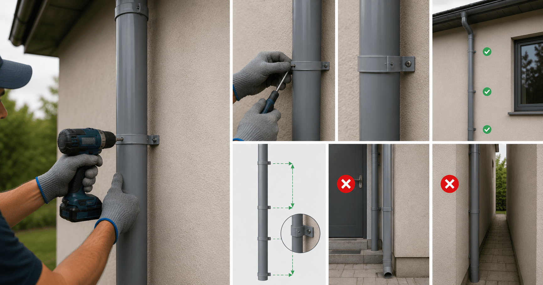 Ống thoát nước mưa cần được cố định chắc chắn để tránh rung lắc, võng hoặc tuột ống
