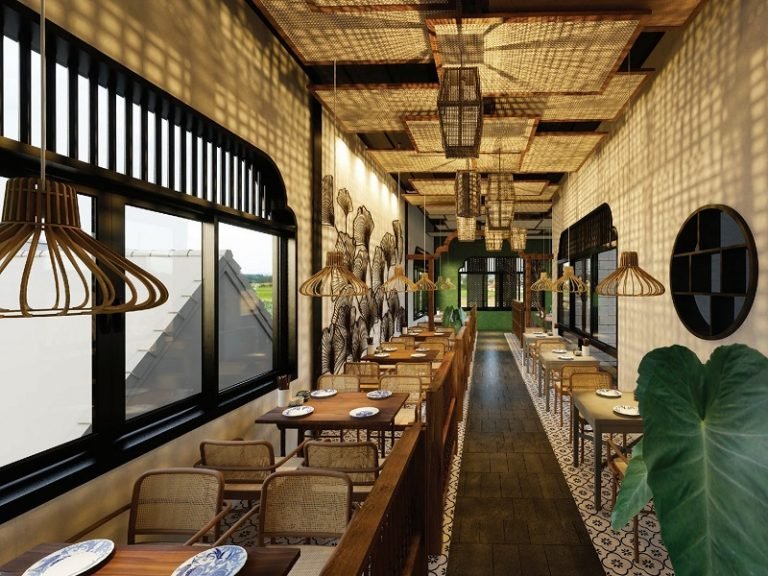 Phối màu và ánh sáng khi trang trí trần nhà hàng