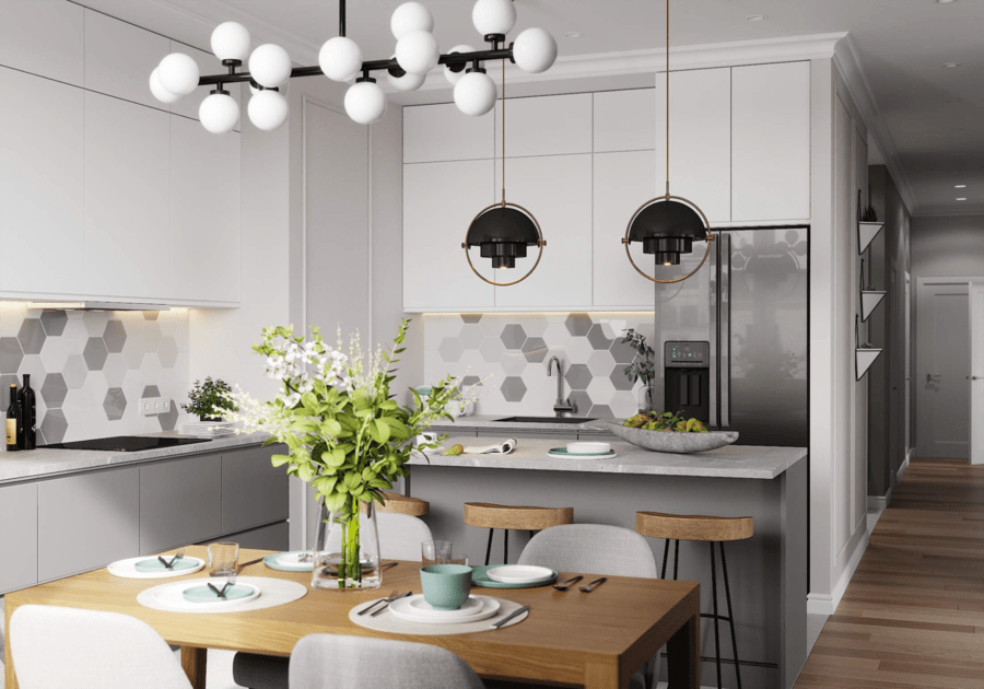 Mẫu phòng bếp nhà ống 5m đẹp, nội thất đơn giản, tiện nghi