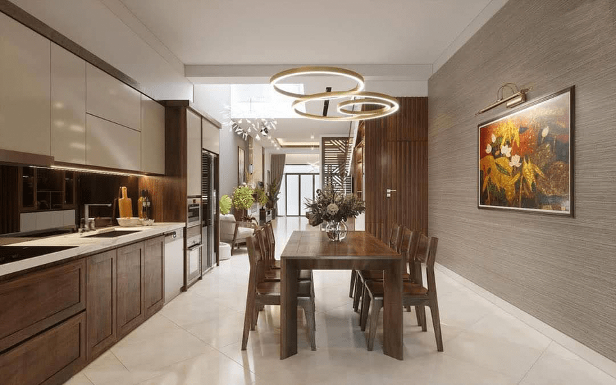 Phòng bếp nhà ống 5m với thiết kế mở