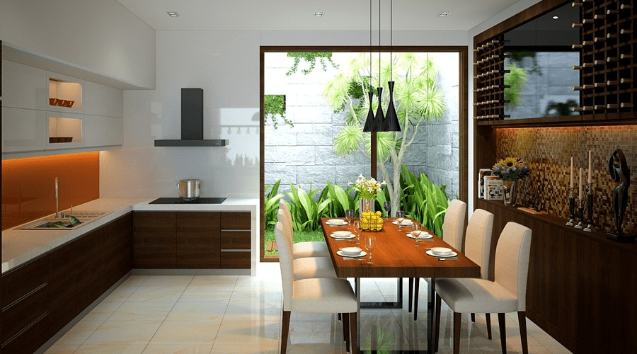 Phòng bếp nhà ống 5m có sân sau