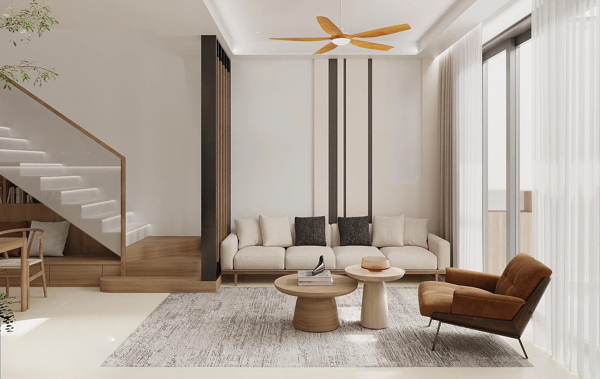 Mẫu thiết kế nội thất phòng khách đẹp cho chung cư với cây xanh