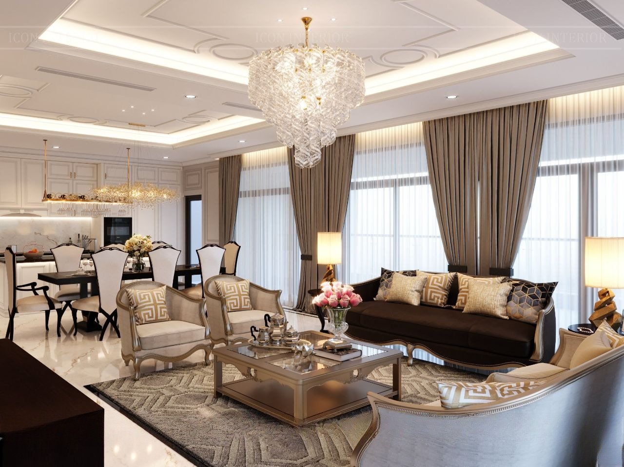 Thiết kế phòng khách đẹp sang trọng phong cách cổ điển cho căn hộ chung cư