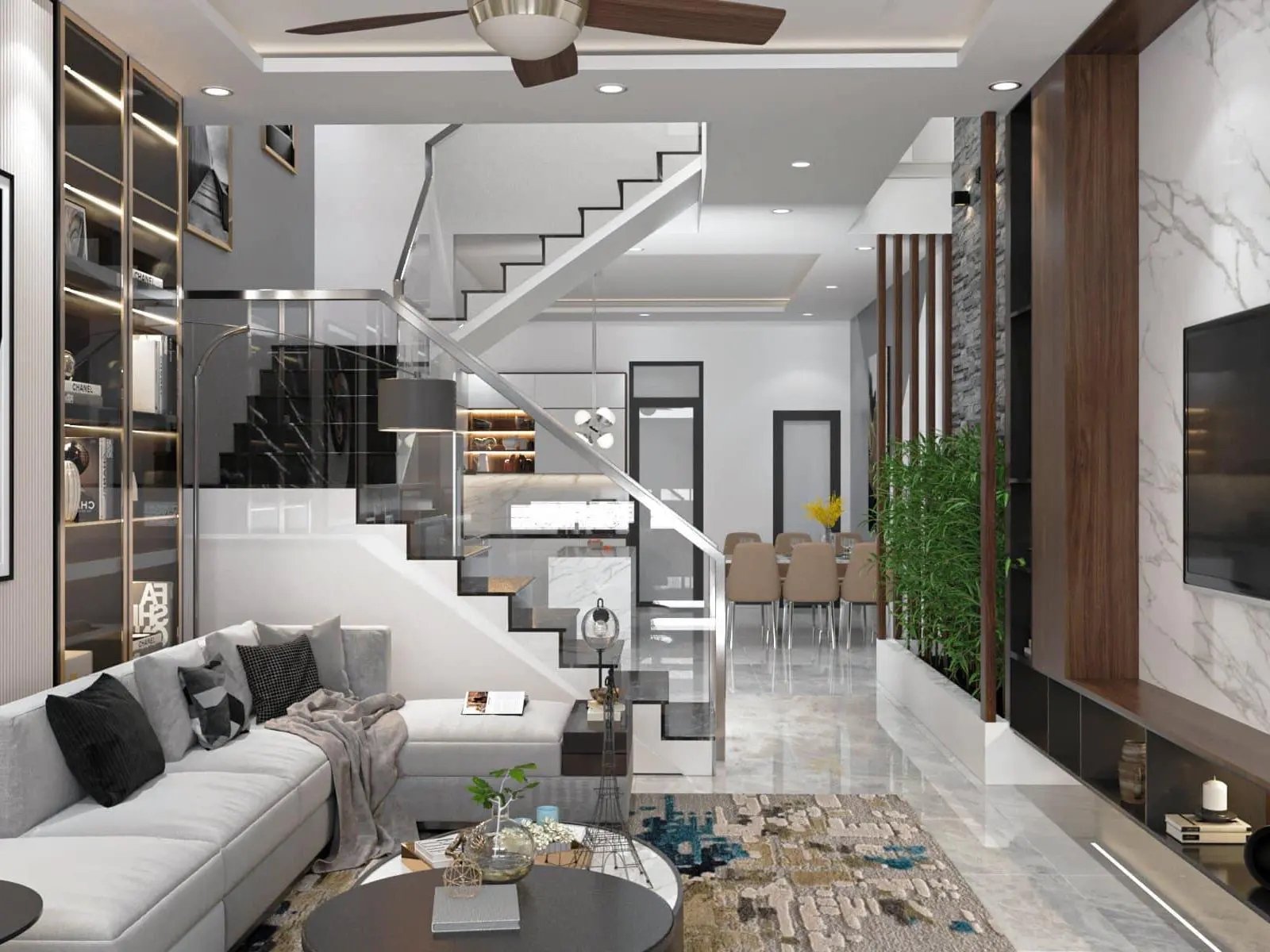 Mẫu nội thất phòng khách nhà phố 5m tiện nghi và phong cách