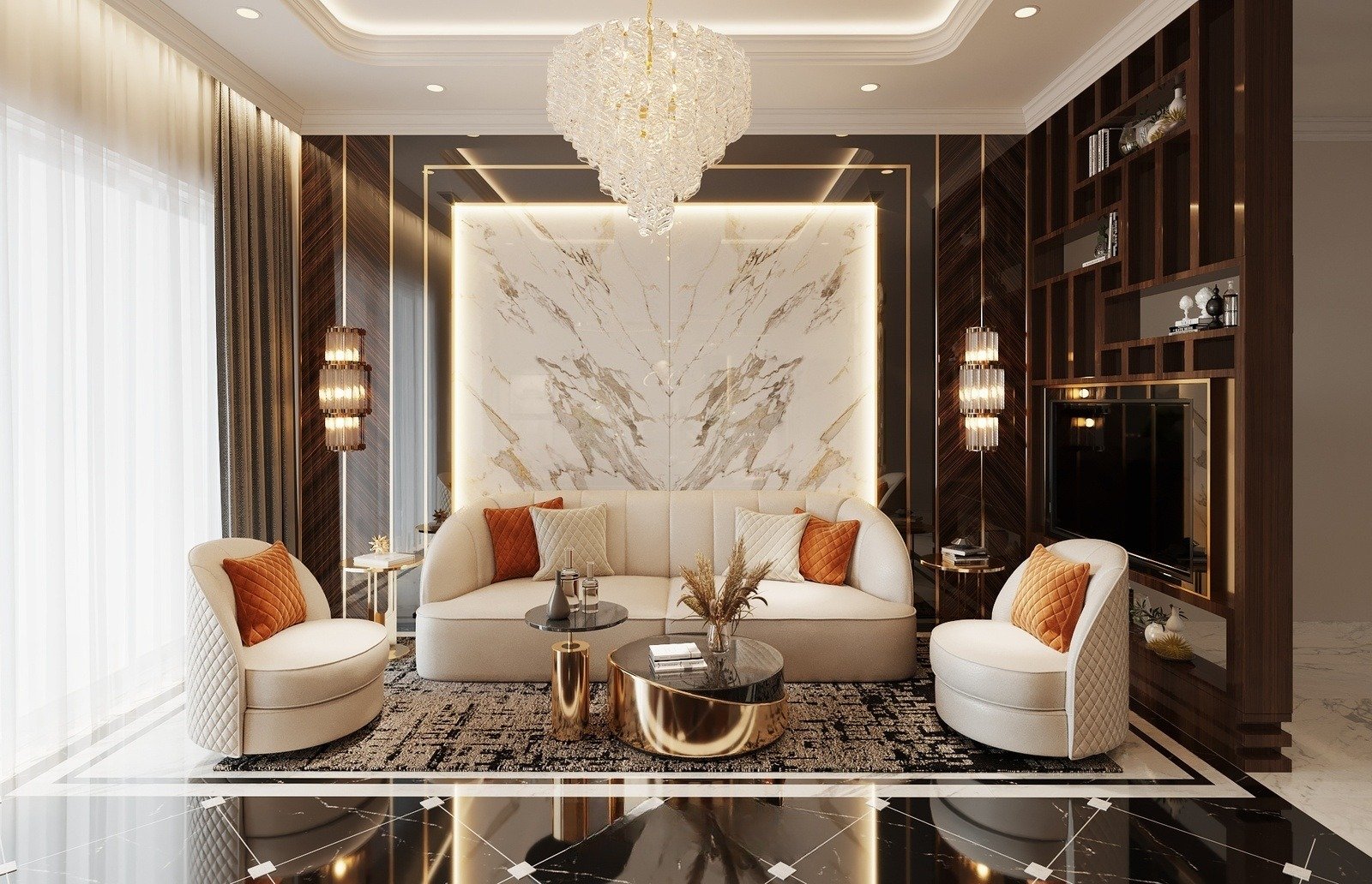 Mẫu phòng khách nhà phố tân cổ điển giao thoa nét đẹp xưa và nay