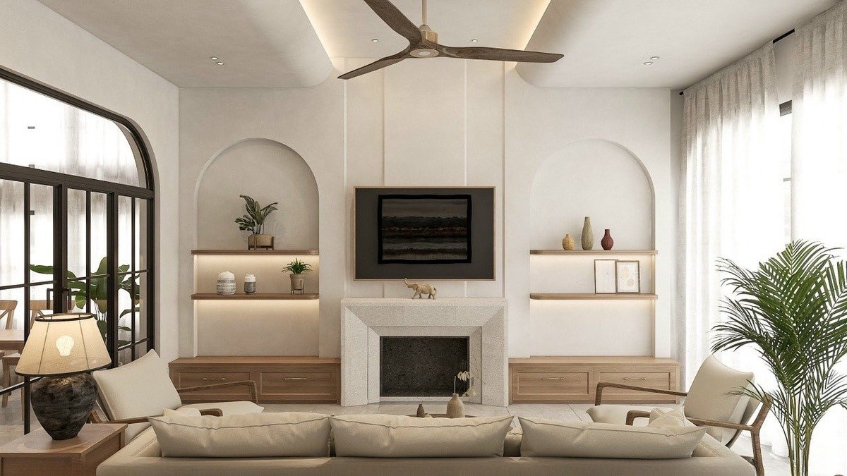 Mẫu phòng khách nhà phố Bắc Âu đơn giản, tiện nghi