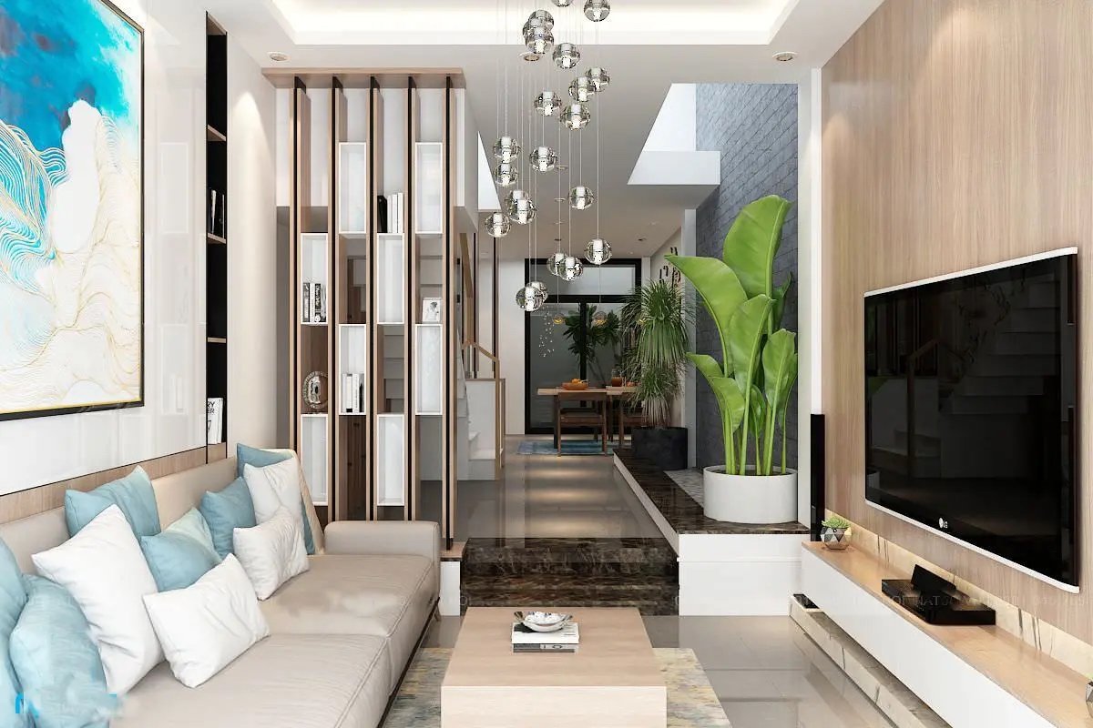 Mẫu phòng khách nhà phố đơn giản, tiện nghi và gọn gàng