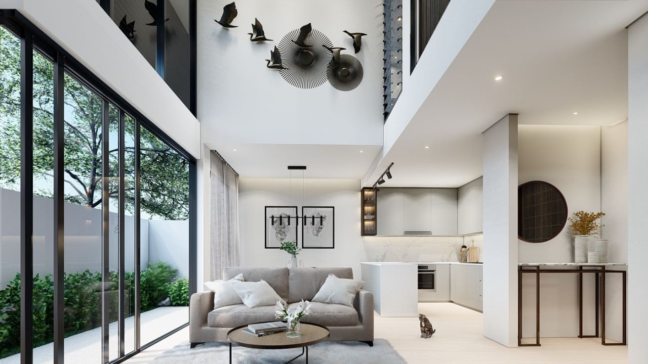 Mẫu phòng khách nhà phố thoáng đãng, trẻ trung