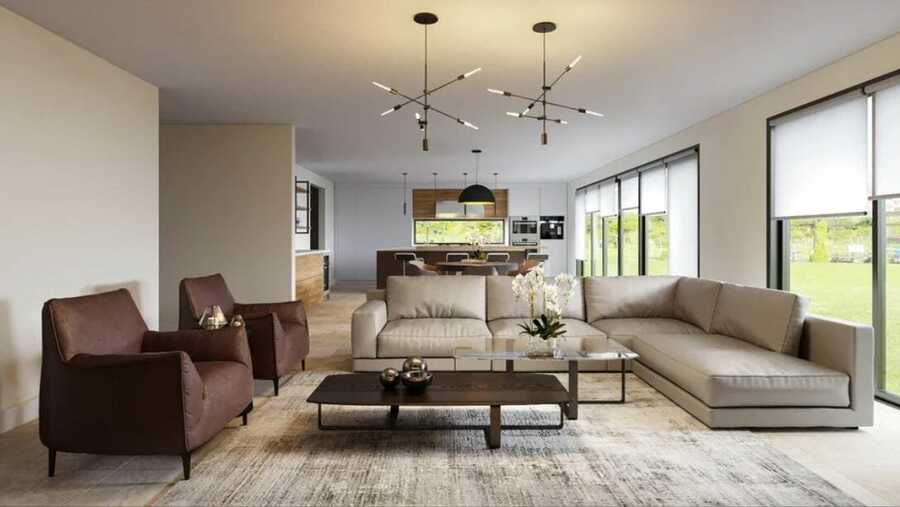 Mẫu phòng khách liền bếp nhà ống thiết kế không gian mở