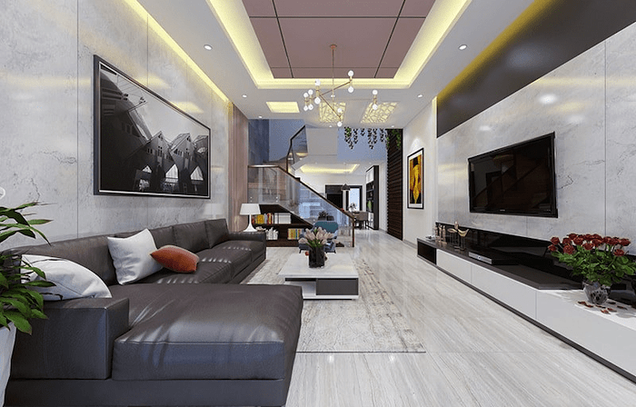 Mẫu phòng khách nhà ống 6m đẹp, rộng thoáng và hiện đại