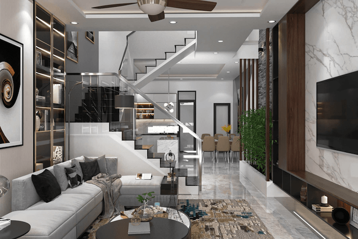 Mẫu thiết kế phòng khách nhà ống đẹp, hiện đại